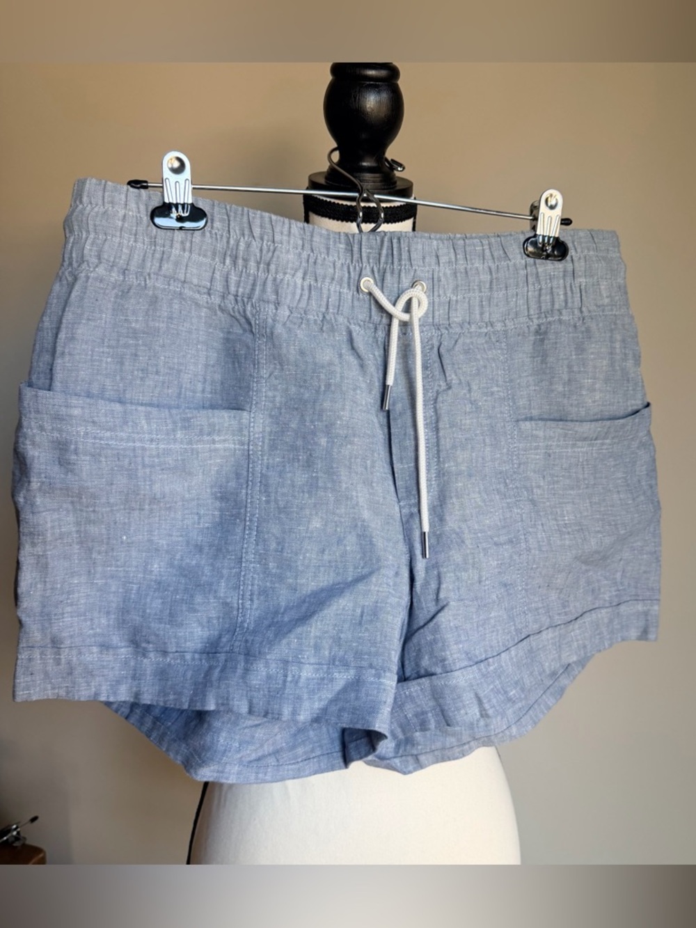 Athleta Light Blue 100% Linen Drawstring Shorts